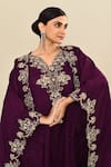 Shop_Kalighata_Purple Silk Embroidery Floral Cape Front Open Kaftan And Set 