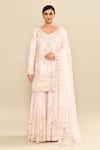 Buy_Kalighata_Pink Chanderi Sequins, Cut Work Floral Embroidered Kurta Sharara Set _Online_at_Aza_Fashions