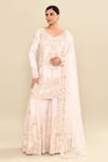 Shop_Kalighata_Pink Chanderi Sequins, Cut Work Floral Embroidered Kurta Sharara Set _Online_at_Aza_Fashions