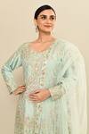 Kalighata_Aqua Chanderi Sequins, Cut Work, Embroidery Floral Cutdana Kurta Sharara Set _at_Aza_Fashions