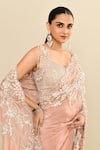 Shop_Kalighata_Silver Organza Sequins, Beads, Cut Work, Embroidery Floral Peach Saree Set _Online_at_Aza_Fashions