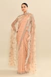 Buy_Kalighata_Rose Gold Organza Embroidery Floral Blouse Square Neck Saree And Cape Set _Online_at_Aza_Fashions