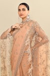 Shop_Kalighata_Rose Gold Organza Embroidery Floral Blouse Square Neck Saree And Cape Set _Online_at_Aza_Fashions