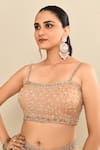 Shop_Kalighata_Rose Gold Organza Embroidery Floral Blouse Square Neck Saree And Cape Set 