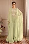 Buy_Kalighata_Green Silk Sequins, Embroidery Floral Cape Set With Palazzo _at_Aza_Fashions