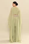 Shop_Kalighata_Green Silk Sequins, Embroidery Floral Cape Set With Palazzo _at_Aza_Fashions