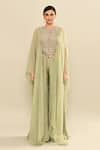 Buy_Kalighata_Green Silk Sequins, Embroidery Floral Cape Set With Palazzo _Online_at_Aza_Fashions