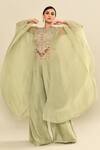 Shop_Kalighata_Green Silk Sequins, Embroidery Floral Cape Set With Palazzo _Online_at_Aza_Fashions