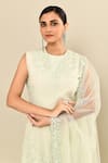 Shop_Kalighata_Aqua Organza Embroidery, Sequins, Cut Work High Neck Floral Kurta Sharara Set 