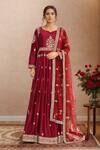 Buy_Kalighata_Maroon Chanderi Sequins, Cut Work Polo Collar Hand Embroidered Anarkali Set _at_Aza_Fashions