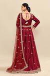 Shop_Kalighata_Maroon Chanderi Sequins, Cut Work Polo Collar Hand Embroidered Anarkali Set _at_Aza_Fashions