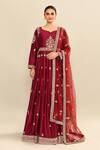 Buy_Kalighata_Maroon Chanderi Sequins, Cut Work Polo Collar Hand Embroidered Anarkali Set _Online_at_Aza_Fashions