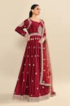 Buy_Kalighata_Maroon Chanderi Sequins, Cut Work Polo Collar Hand Embroidered Anarkali Set 
