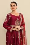 Kalighata_Maroon Chanderi Sequins, Cut Work Polo Collar Hand Embroidered Anarkali Set _Online