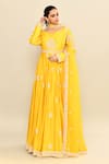 Kalighata_Yellow Chanderi Sequins, Cut Work Polo Mustard Floral Embroidered Anarkali Set _Online_at_Aza_Fashions