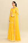 Buy_Kalighata_Yellow Chanderi Sequins, Cut Work Polo Mustard Floral Embroidered Anarkali Set _Online_at_Aza_Fashions