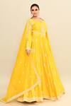 Kalighata_Yellow Chanderi Sequins, Cut Work Polo Mustard Floral Embroidered Anarkali Set _at_Aza_Fashions