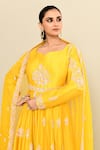 Buy_Kalighata_Yellow Chanderi Sequins, Cut Work Polo Mustard Floral Embroidered Anarkali Set 