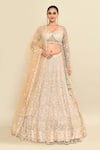 Kalighata_Grey Net Embroidery Floral Sweetheart Neck Hand Bridal Lehenga Set _Online_at_Aza_Fashions