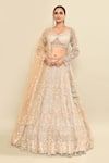 Buy_Kalighata_Grey Net Embroidery Floral Sweetheart Neck Hand Bridal Lehenga Set _Online_at_Aza_Fashions