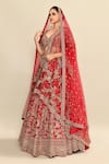 Kalighata_Red Raw Silk Embroidery Floral V Neck Spring Fall Hand Bridal Lehenga Set _at_Aza_Fashions