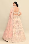 Shop_Kalighata_Pink Raw Silk Embroidery Floral Paan Neck Tania Hand Bridal Lehenga Set _at_Aza_Fashions