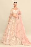 Buy_Kalighata_Pink Raw Silk Embroidery Floral Paan Neck Tania Hand Bridal Lehenga Set _Online_at_Aza_Fashions