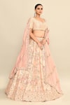 Kalighata_Pink Raw Silk Embroidery Floral Paan Neck Tania Hand Bridal Lehenga Set _at_Aza_Fashions