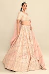 Buy_Kalighata_Pink Raw Silk Embroidery Floral Paan Neck Tania Hand Bridal Lehenga Set 