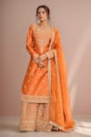 Buy_Kalighata_Orange Chanderi Embroidery Floral Round Neck Tejaswi Hand Kurta Sharara Set _at_Aza_Fashions