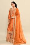 Buy_Kalighata_Orange Chanderi Embroidery Floral Round Neck Tejaswi Hand Kurta Sharara Set _Online_at_Aza_Fashions