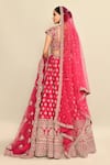 Shop_Kalighata_Pink Raw Silk Embroidery Floral Paan Neck Urvi Hand Bridal Lehenga Set _at_Aza_Fashions