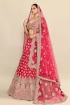 Kalighata_Pink Raw Silk Embroidery Floral Paan Neck Urvi Hand Bridal Lehenga Set _at_Aza_Fashions