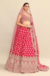 Buy_Kalighata_Pink Raw Silk Embroidery Floral Paan Neck Urvi Hand Bridal Lehenga Set 