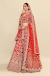 Shop_Kalighata_Red Raw Silk Embroidery Floral Paan Neck Vani Hand Bridal Lehenga Set _Online_at_Aza_Fashions