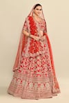 Kalighata_Red Raw Silk Embroidery Floral Paan Neck Vani Hand Bridal Lehenga Set _at_Aza_Fashions