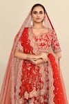 Shop_Kalighata_Red Raw Silk Embroidery Floral Paan Neck Vani Hand Bridal Lehenga Set 