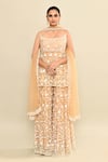 Kalighata_Gold Organza Hand Embroidered Floral Scoop Daliya Kurta Sharara Set _Online_at_Aza_Fashions