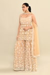 Buy_Kalighata_Gold Organza Hand Embroidered Floral Scoop Daliya Kurta Sharara Set _Online_at_Aza_Fashions