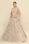 Shop_Kalighata_Gold Organza Embroidered Cutdana Leaf Sequin Hand Bridal Lehenga Blouse Set 