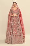 Buy_Kalighata_Red Raw Silk Embroidered Cutdana Leaf Elnaz Ethnic Motif Bridal Lehenga Set _Online_at_Aza_Fashions