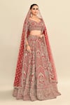 Buy_Kalighata_Red Raw Silk Embroidered Cutdana Leaf Elnaz Ethnic Motif Bridal Lehenga Set 