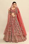 Shop_Kalighata_Red Raw Silk Embroidered Cutdana Leaf Elnaz Ethnic Motif Bridal Lehenga Set 