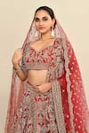 Kalighata_Red Raw Silk Embroidered Cutdana Leaf Elnaz Ethnic Motif Bridal Lehenga Set _Online