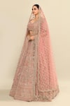 Buy_Kalighata_Pink Velvet Embroidered Cutdana Leaf Ethnic Motif Bridal Lehenga Set 