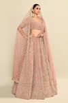 Shop_Kalighata_Pink Velvet Embroidered Cutdana Leaf Ethnic Motif Bridal Lehenga Set 