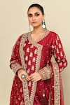 Buy_Kalighata_Maroon Chanderi Hand Embroidered Cutdana V Neck Queen Angarkha Sharara Set 