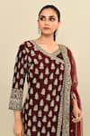 Kalighata_Wine Chanderi Hand Embroidered Cutdana V Neck Queen Angarkha Set _Online