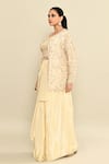 Buy_Kalighata_Ivory Tissue Hand Embroidered Cutdana Jessy Queen Jacket With Draped Skirt Set 