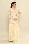 Shop_Kalighata_Ivory Tissue Hand Embroidered Cutdana Jessy Queen Jacket With Draped Skirt Set 